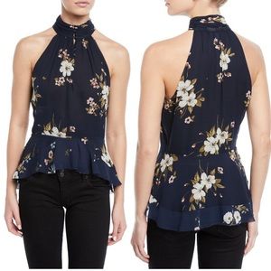 Joie Navy Blue Abbigayl Gloral Silk Peplum Top